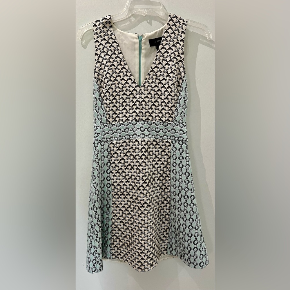 J. Crew Sleeveless Baby Blue and Black Patterned Dress